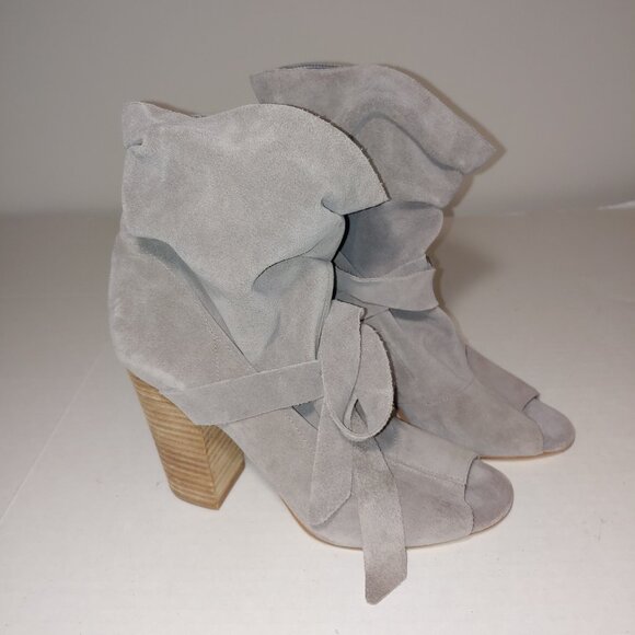 Nine West Ronia Suede Slouchy Peep Toe Ankle Tie up Booties Size 7.5 Grey - Picture 1 of 8